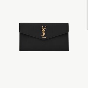 Saint Laurent Black Uptown IN GRAIN DE POUDRE LEATHER Envelope Pouch -NEW